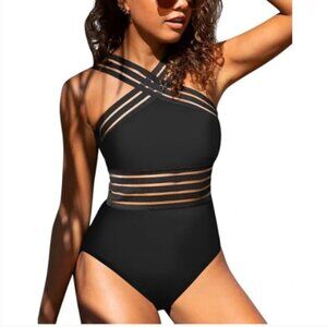 Hilor Womens One Piece Swimsuits Front Crossover Swimwear Hollow Bathing Suits M
